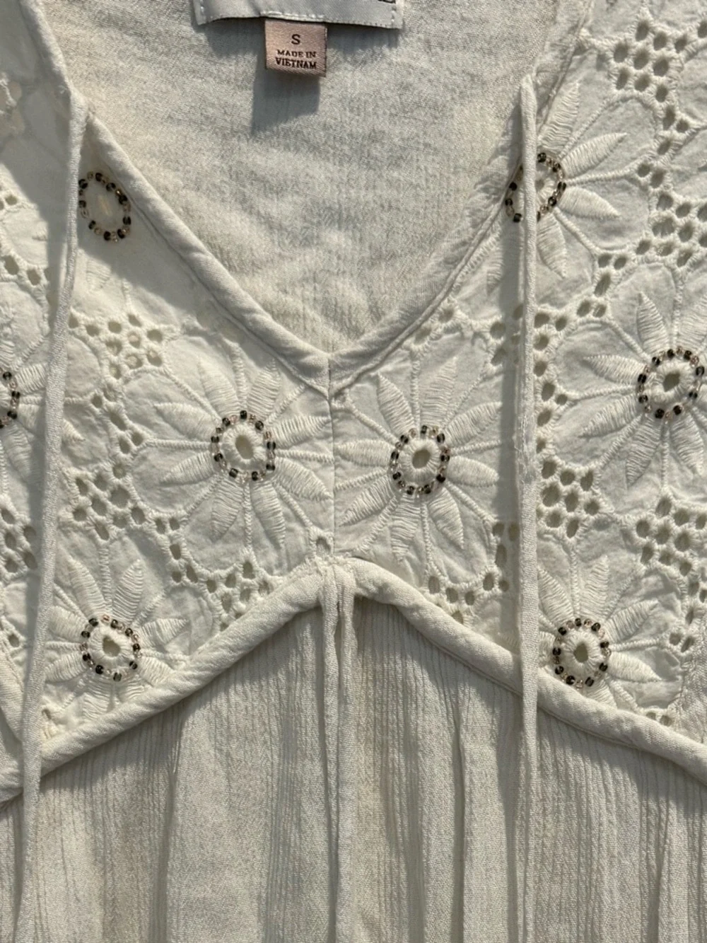 Knox Rose Ivory Crochet-Trim Long Sleeve Tiered  Boho Dress Size S - Picture 10 of 14